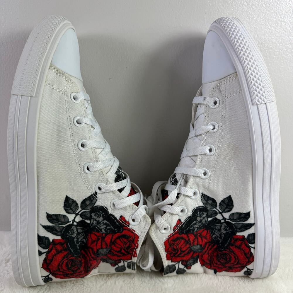 White High-Top Athletic Sneaker with Red Rose Graphic - Picture 6 of 9